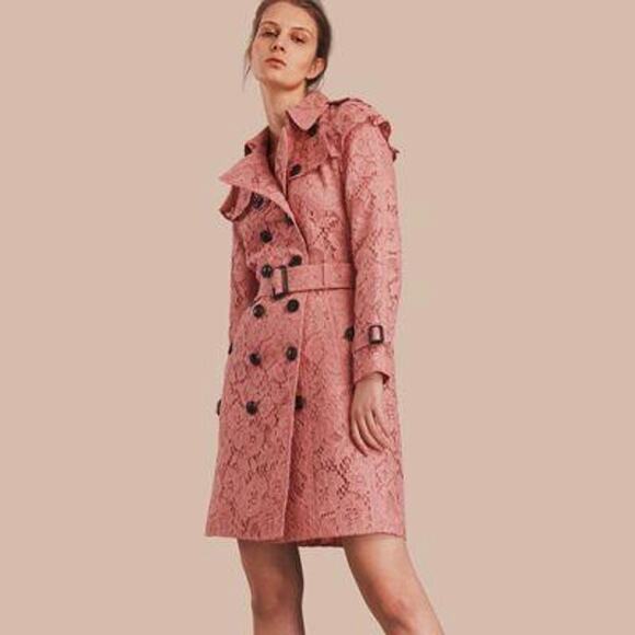 Burberry Jackets & Blazers - Rare Burberry Stanhill ruffle-detail lace trench coat in antique rose US4